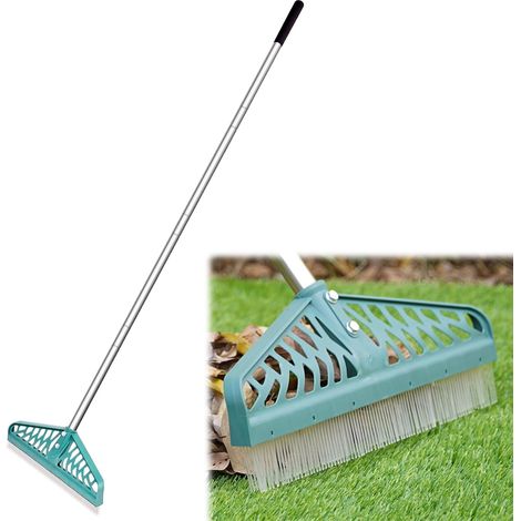 Râteau à Gazon Artificiel avec poignée en Acier réglable de 81,3 à 155,3 cm, râteau à Gazon Artificiel Durable, Brosse à Gazon pour Nettoyer Les Poils d'animaux, Les Grandes Feuilles mortes et (1/5)