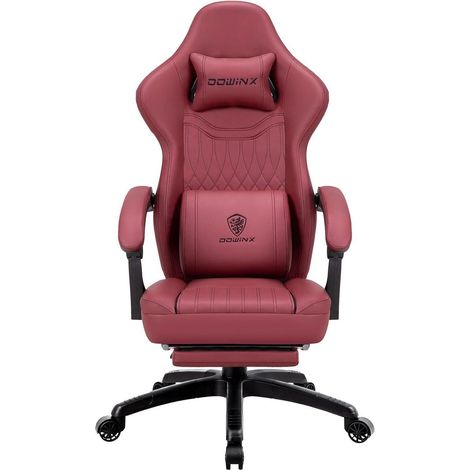 Gaming Stuhl mit Federkissen, Massagefunktion, Fußstütze und Lendenstütze (Rot) (1/5)