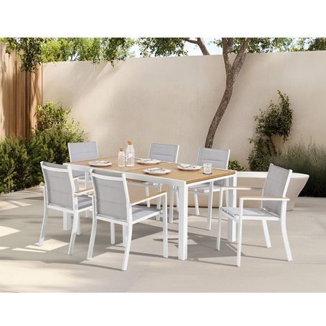 Ensemble repas de jardin LOUNA 8 personnes en aluminium - Table extensible + 8 fauteuils (1/5)