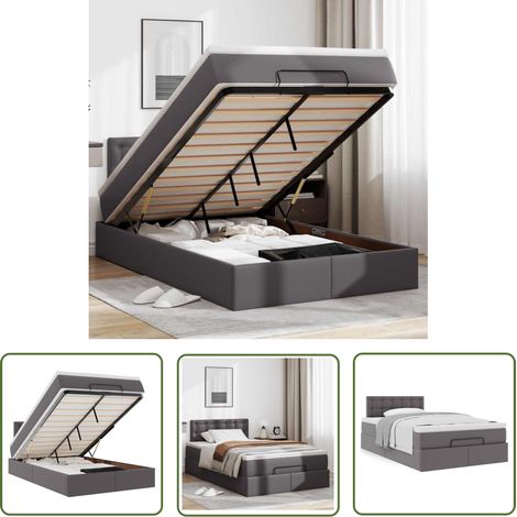vidaXL Ottoman-Bett mit Matratze Grau 120x190 cm Kunstleder (1/5)
