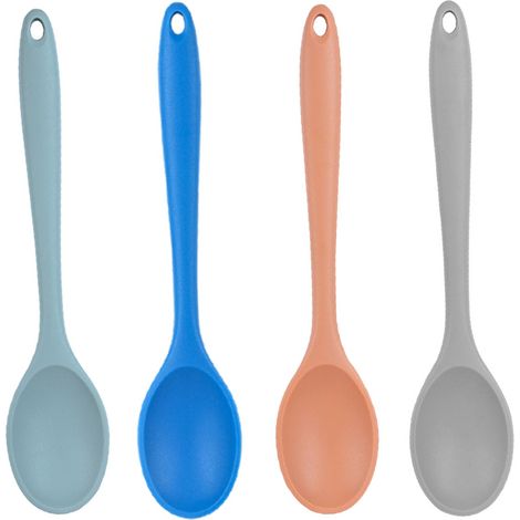 4 Stück Kochlöffel Silikon,Antihaft Kochlöffel,Servierlöffel , Hygienisches Design,Kochlöffel Kunststoff,Kochutensilien(Blau+Grau+Hellblau+Helloorange)