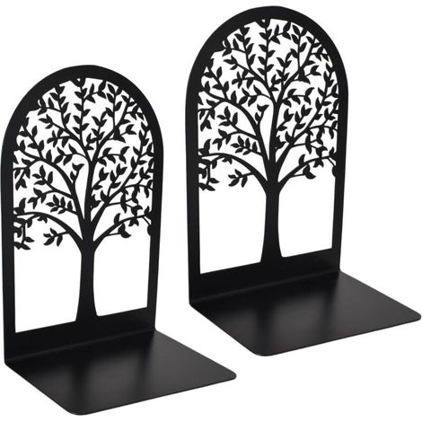 2 serre-livres métal noir design arbre, presse-livres antidérapants résistants, école, bureau, maison (1/4)
