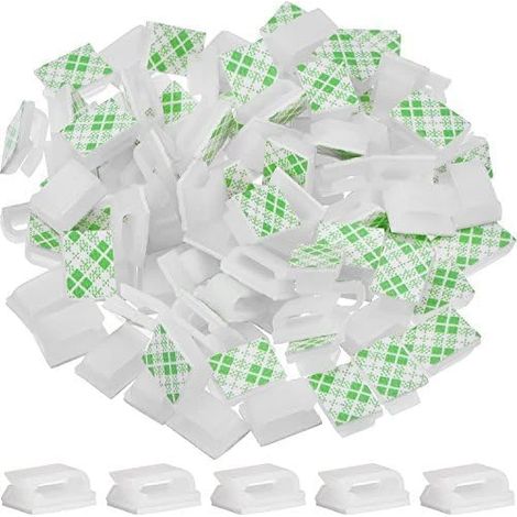 100 clips de câble auto-adhésifs, serre-câbles, gestion des câbles, support de câble (13 x 10 mm, blanc)