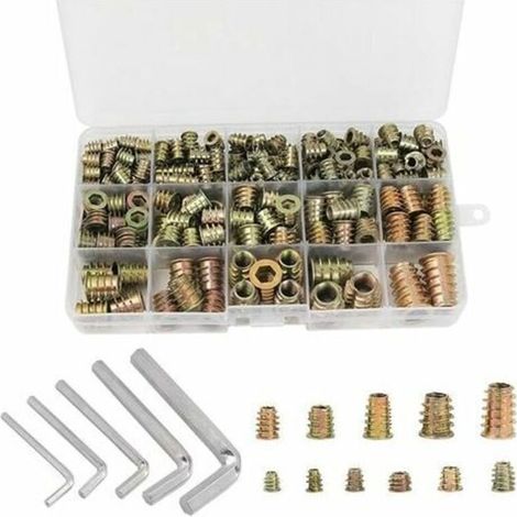 Écrous Hexagonaux M4 M5 M6 M8 M10 avec Inserts Filetés, Alliage de Zinc Insert Fileté Hexagonale Écrous Inserts(230PCS)