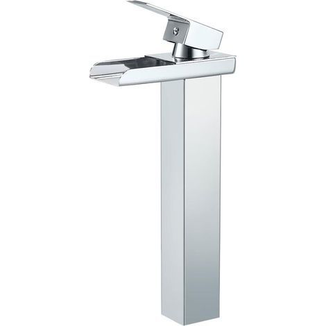 Mitigeur Lavabo Cascade Chromé Robinet Salle de Bain Bec Haut Moderne Eau Froide Chaude (1/4)