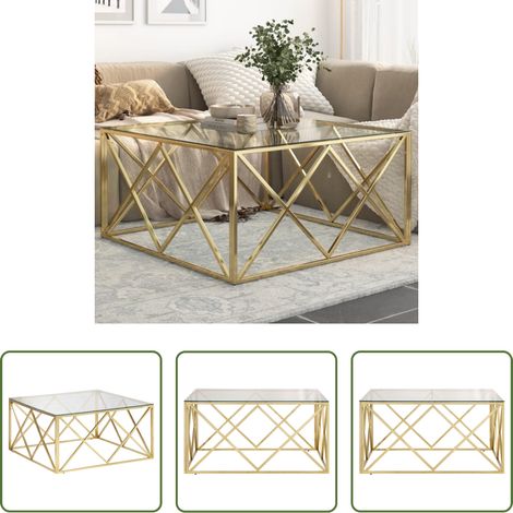 Wohnzimmer - Couchtisch Golden Edelstahl und Hartglas (1/5)