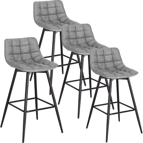 WOLTU Bar Stools Set of 4 in Faux Leather Counter Chairs with Backrests and Footrests for Home Bar Kitchen Restaurant,Grey