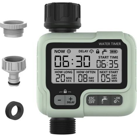 (vert) HCT-322 Minuteur d'arrosage automatique pour jardin, arroseur numérique intelligent pour l'extérieur, permettant d'économiser l'eau et le temps. (1/3)