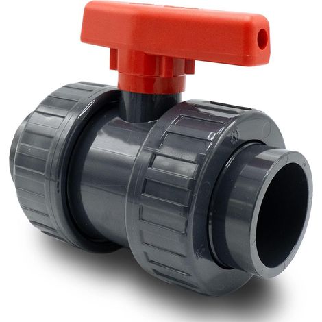 2-Wege-PVC-Kugelhahn mit 2 Klebefittings und radial lösbaren Verschraubungen Für Pool- und Bewässerungsleitungen (1/5)
