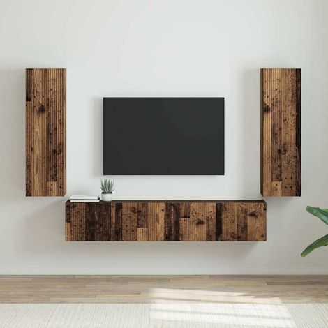 Meuble TV mural 2 pcs-Banc TV-Meuble Télé Bois Ancien 30 x 31 x 100 cm (1/5)