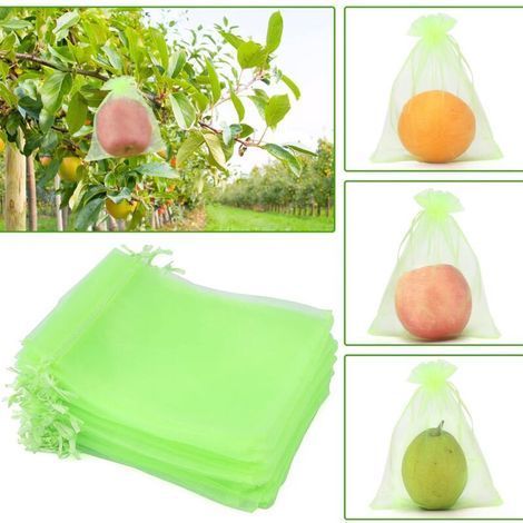 Sachet Protection Raisin,100 pièces Sac de Protection Fruits, Sachets en Organza Respirant avec Cordon de Serrage 15cm x 20cm pour Potéger Les Grappes de Raisin des Frelons et des Oiseaux(Fruit vert)