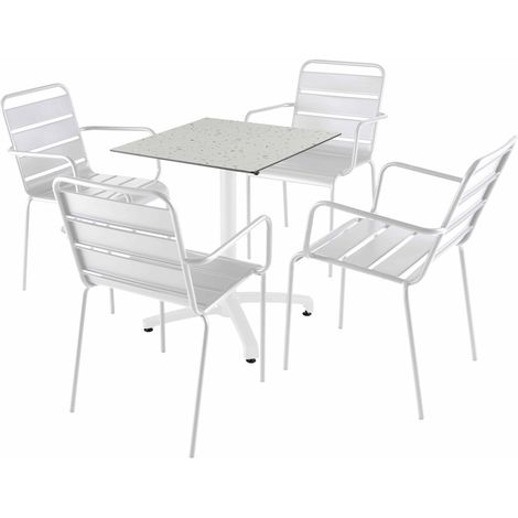 Ensemble table 60 cm terrazzo et 4 chaises en métal blanc (1/5)