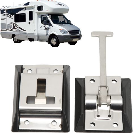 Tope de puerta para caravanas y autocaravanas de acero inoxidable pulido, cerradura de acceso con barra en T (1 unidad)