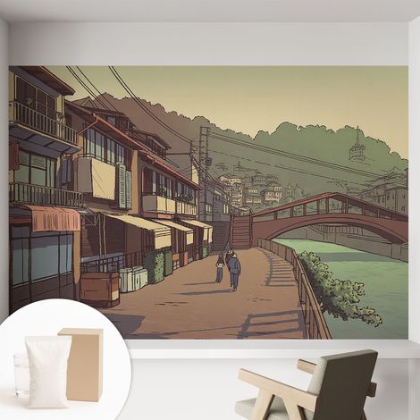 Papier peint décoratif avec colle pour salon, chambre à coucher et bureau – Design moderne et facile à poser Paysage pastel 152x104 cm (1/5)