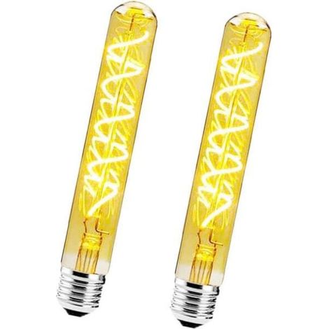 Lot de 2 ampoules LED tubulaires Edison spirales E27 T30 de 4 W, dimmables, en verre ambré, blanc chaud 2700 K, style rétro.-AquaForge (1/4)
