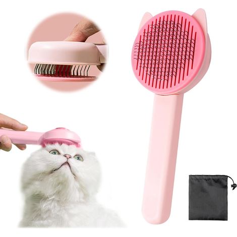 brosse de beauté auto - Nettoyante pour animaux de compagnie avec sac de rangement pour chat à poils courts ou longs chiot chaton massage pour enlever la saleté duveteuse lâche (1/5)