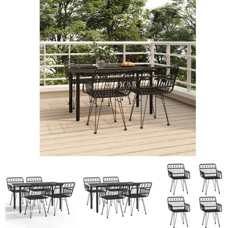 Gartenesszimmer - vidaXL 5-tlg. Garten-Essgruppe Schwarz Poly Rattan - Gartenmöbel Schwarz (1/5)