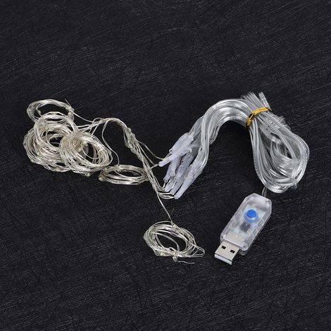 Guirlande lumineuse rideau 3x1m 100 LED fil de cuivre USB telecommande 8 modes blanc pur pour deco fete mariage (1/5)