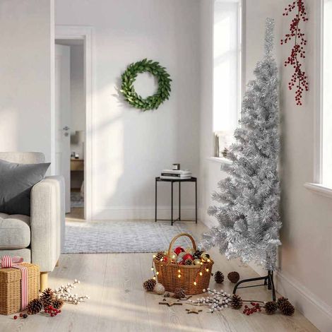 vidaXL Medio árbol de Navidad artificial con soporte PET plata 150 cm (1/5)