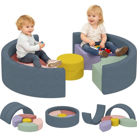 Blocs de Mousse Parcours de Motricité Bébé AoSenYunZhou 7 Pièces Jeu d'Escalade Housse Amovible Velours Côtelé Multicolore (1/5)