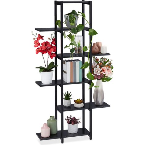 Relaxdays Étagère à plantes en escalier, 6 niveaux, 150 x 78 x 24 cm, acier & MDF, pour intérieur, noir