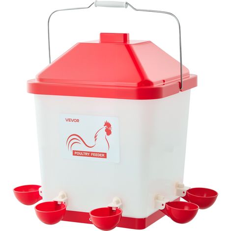 VEVOR Abbeveratoio Automatico per Polli da 19 L, 6 Porte per lAcqua, Tazza per lAcqua a Riempimento, con Maniglia e Anello di Gomma Sigillato, Materiale PP Impermeabile, Design Senza Sprechi
