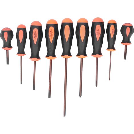 Tournevis magnétique 9 pièces, embouts S2 acier allié, cruciforme, poignée ergonomique, set visserie (1/5)