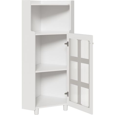 Weißer, lackierter Eckschrank mit LED und App-Steuerung, MDF, 63,5 x 124 cm (1/5)