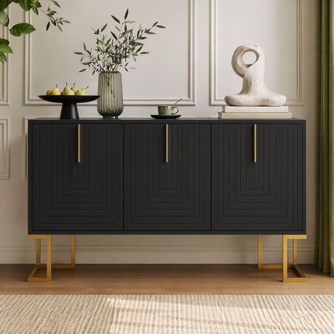 Sideboard 3 Türen mit verstellbaren Regalen MDF Schwarz OKMYHOME (1/5)