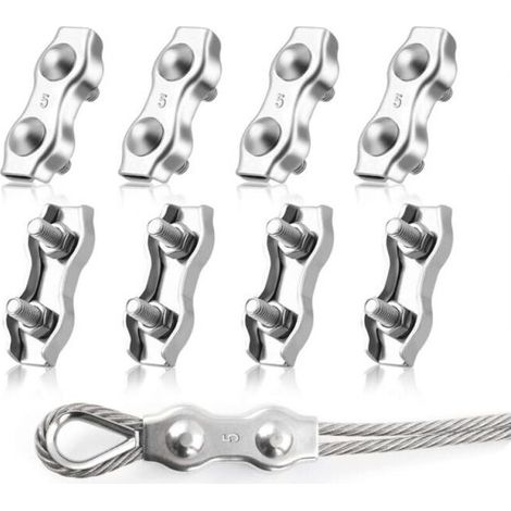 8Pcs M5 Duplex Wire Rope Clips, 304 Stainless Steel Duplex Wire Rope Clamps, 5mm Cable Clip for Wire Rope Clotheslines, Sun Sails (1/5)