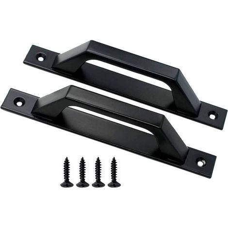 Juego de 2 tiradores en forma de D para puerta de jardín de madera negra de 200 mm.