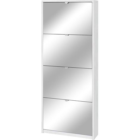 Scarpiera 4 Ante con Specchio 63x154x18 cm Ossido Bianco (1/2)