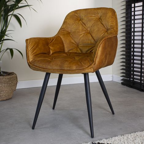 Chaise de salle à manger chic en velours jaune ocre Audrey - Avec (1/5)