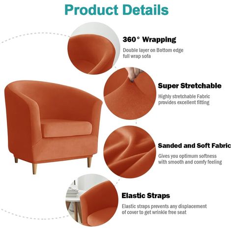Extensible Couverture Canapé 1 Place Housse Chaise de Baignoire avec Housse de Coussin pour Salon Hôtel Orange foncé (1/5)