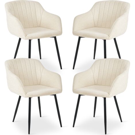 Dining chairs with armrests and lumbar support, sturdy metal frame, modern minimalistic design for living room, kitchen and bedroom - Set of 4 - white-Chenille