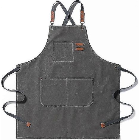 Tablier en toile résistante à l'usure, tablier de travail, couvre-vêtements, accessoire pour les tâches ménagères, robe grise (1/5)