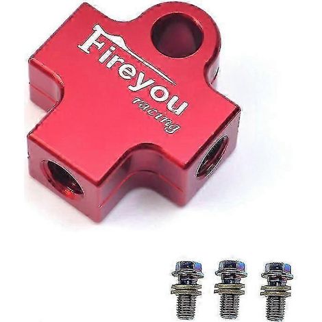 Raccord en T pour flexible de frein hydraulique, compatible avec les systèmes de freinage de motos, quads et mini-motos (rouge). (1/5)