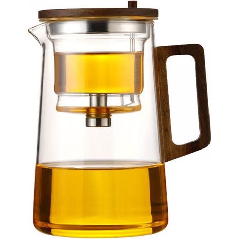 Théière - Séparation d'eau - Théière en verre avec manche en bois - 1 pièce - Transparent (1/5)