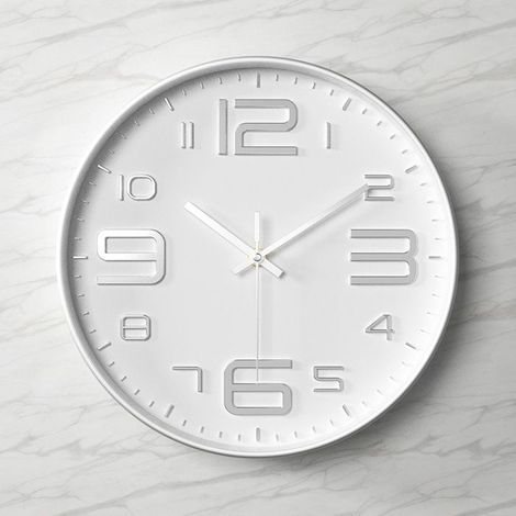 30 cm Wall Clock - Silent - Modern Design in White and Silver