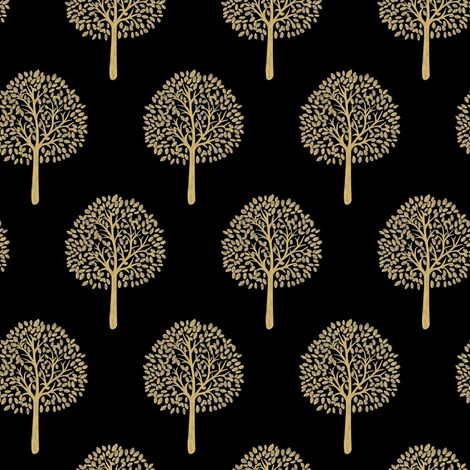 Carta parati adesiva vinilica 50x300 cm Nero Alberi dorati (1/5)
