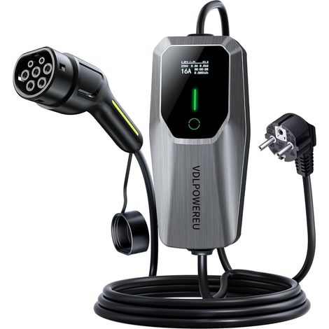 Chargeur Voiture Electrique,3.6KW/5M EV Chargeur Type 2, Écran Tactile LED, Cable Recharge Véhicule Electrique 6-16A avec EU Schuko Prise, Borne de Recharge Monophasé IP65 (1/5)