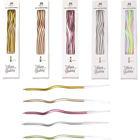 Spiral and Luminous Birthday Cake Candle, Multicolored Birthday Candles, Cake Decoration, Long Twisted Candle with Holder for Parties, Weddings, Evenings, 30 Pieces (1/5)