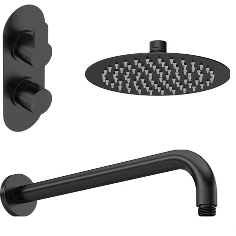 Balterley Pride Modern Round 1 Outlet Shower Valve, Head and Wall Arm Bundle - Black