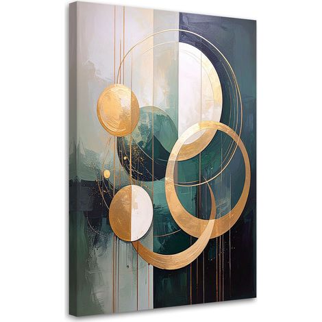 Leinwandbild Türkis-goldene abstrakte Darstellung von Kreisen und Formen 20x30 (1/5)