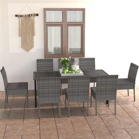 Ensemble Table et Chaise de Jardin 9 pcs - Ensemble de salle à manger de jardin Résine tressée Gris BV154119 - BonneVie (1/5)