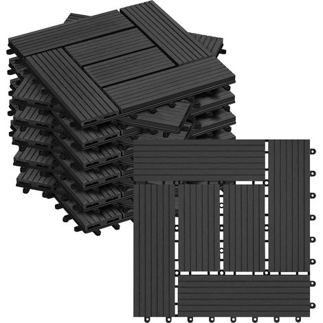 WOLTU 22X Suelo Exterior Entrelazado Wpc Para Balcón, Jardín O Terraza, Antracita