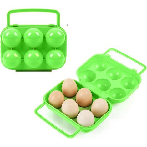 Lntyq 2 Pièces Porte-Oeufs Plastique Portable, 6 Grilles Porte Oeufs Boîte Boîte à œufs Portable Pliable Boîte de Rangement de Oeufs avec Poignées pour Barbecue Extérieur, Pique-Nique, Pêche (1/5)