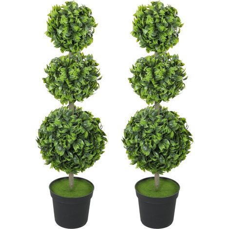 Set di 2 alberi artificiali a sfera in vaso, foglie in plastica, verde, 100 cm (1/5)