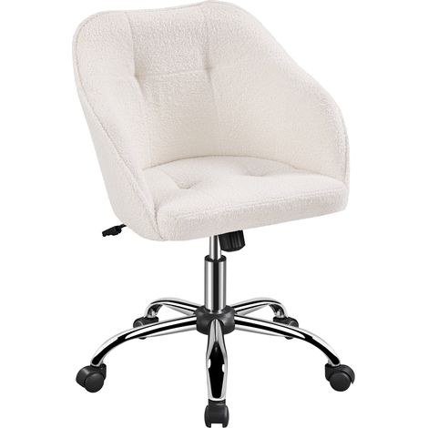 Yaheetech – Chaise de bureau ergonomique pivotante 360° – Dossier inclinable – Hauteur d'assise réglable 45,5-55,3 cm – Large assise rembourrée Ivoire