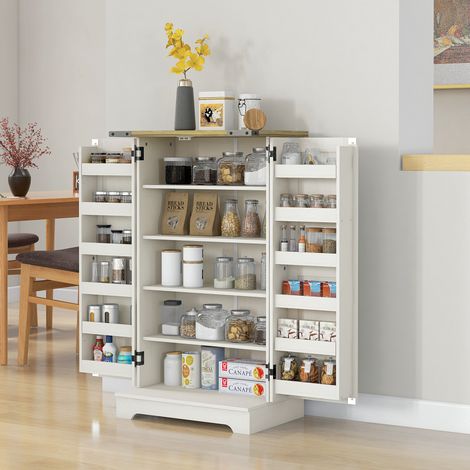 Mobile dispensa da cucina con 2 ante, 17 ripiani e ripiano regolabile per sala da pranzo e soggiorno, 60x40x104 cm, color crema. (1/5)
